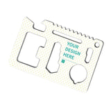 Personalized credit card multitool for men, with bottle opener and wrench functionality, custom design area