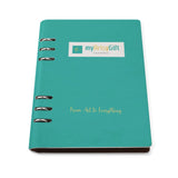 Teal PU leather loose-leaf notebook from MyArtsyGift, From Art to Everything, for note-taking, school, or office.