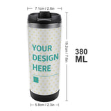 Personalized stainless steel travel mug with YOUR DESIGN HERE, perfect for custom gifts and coffee.