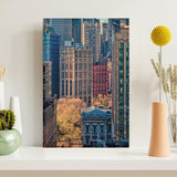 NYC cityscape canvas print, modern wall art for living room decor. Buildings in various colors