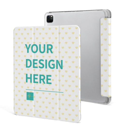 Custom iPad Pro 2021 case with heart pattern, 'YOUR DESIGN HERE', protective cover with pen slot