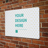 Personalized aluminum sign with 'Your Design Here' message and heart pattern, perfect for home or office.