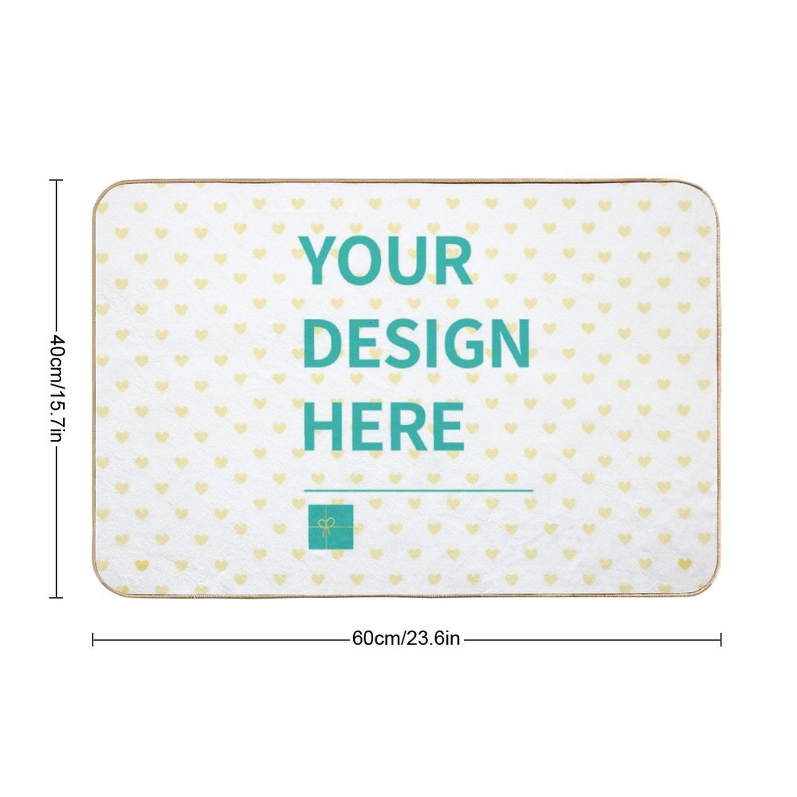 Personalized floor mat with "YOUR DESIGN HERE" text, washable and non-slip, perfect for bedrooms and bathrooms.