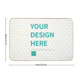 Personalized floor mat with "YOUR DESIGN HERE" text, washable and non-slip, perfect for bedrooms and bathrooms.