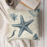 Vintage nautical starfish pillow cover, soft plush, coastal decor for sofa, featuring map design.
