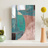 Teal and brown abstract wall art canvas for living room decor. Modern minimalist geometric painting.