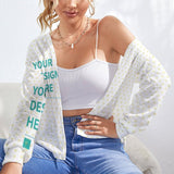 Custom open front cardigan for women, personalized design on the sleeve, white outerwear