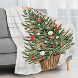Christmas tree flannel blanket for sofa or bed, winter holiday decor with ornaments