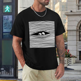 Black crew neck t-shirt with eye graphic for men. Comfortable cotton tee, perfect for everyday wear.