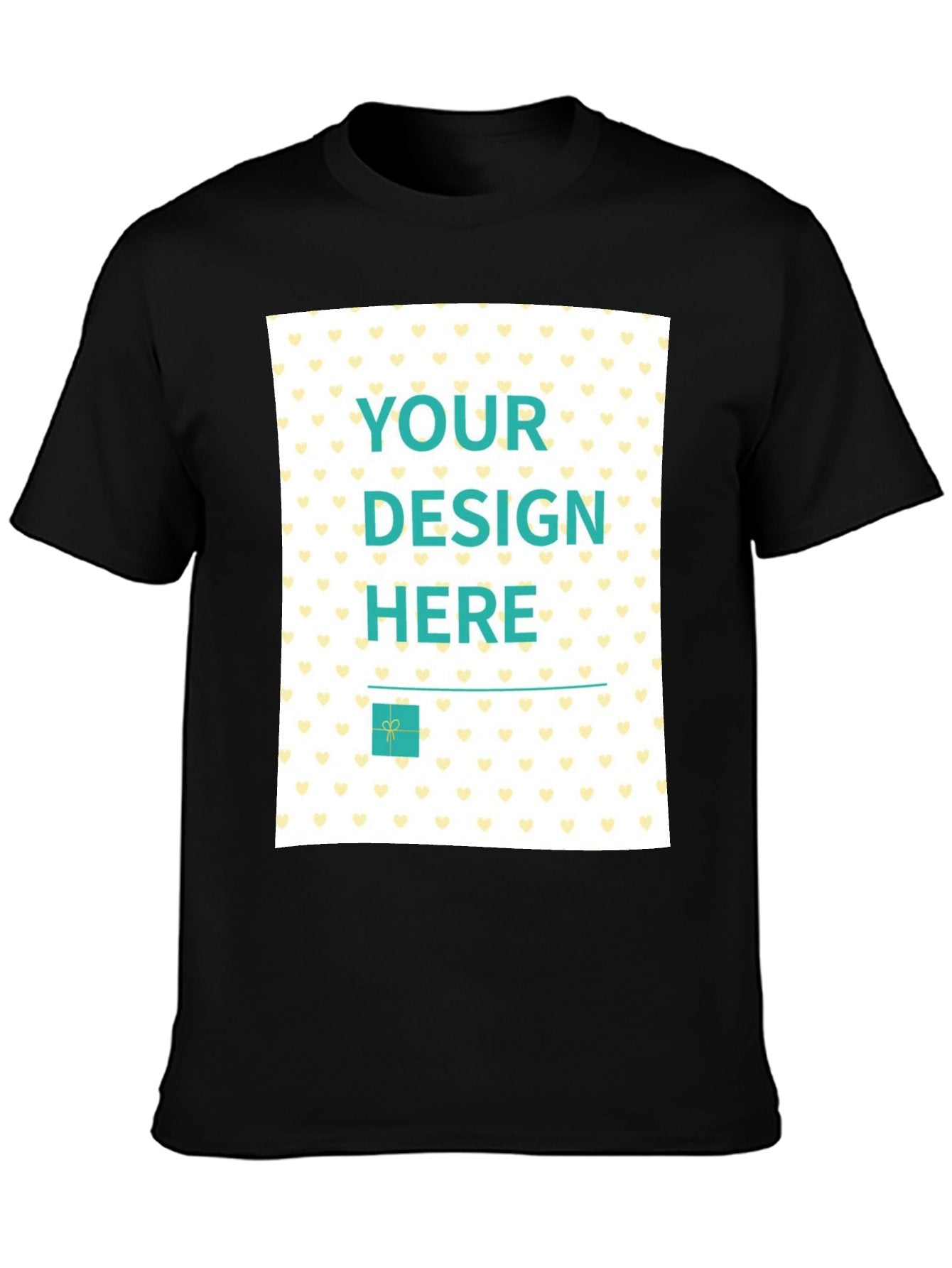 Custom black t-shirt for men, featuring YOUR DESIGN HERE design, ideal for personalized gifts