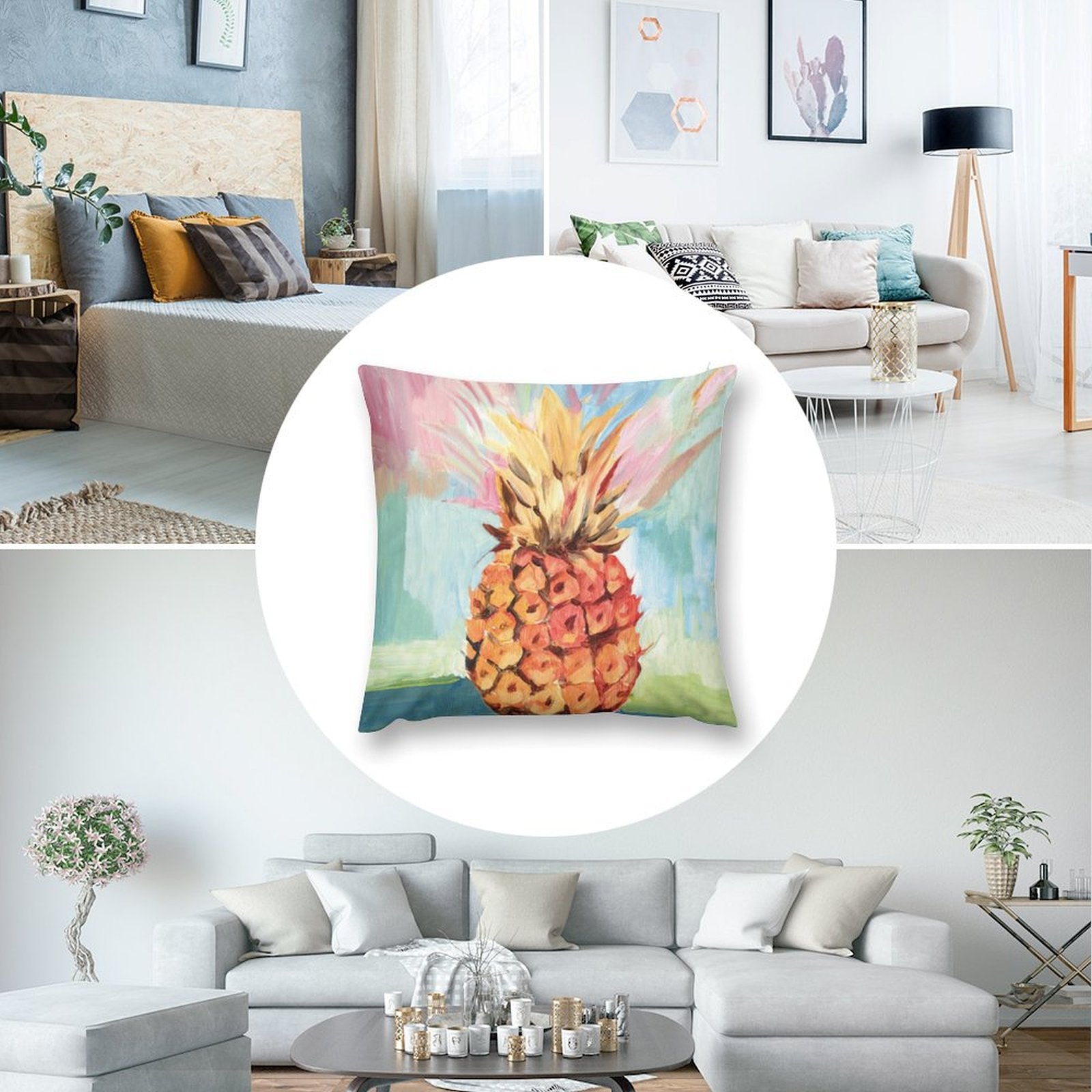 Pineapple pillow cover. Soft, plush decorative pillow for living room, couch, and sofa. Adds a touch of art and comfort.