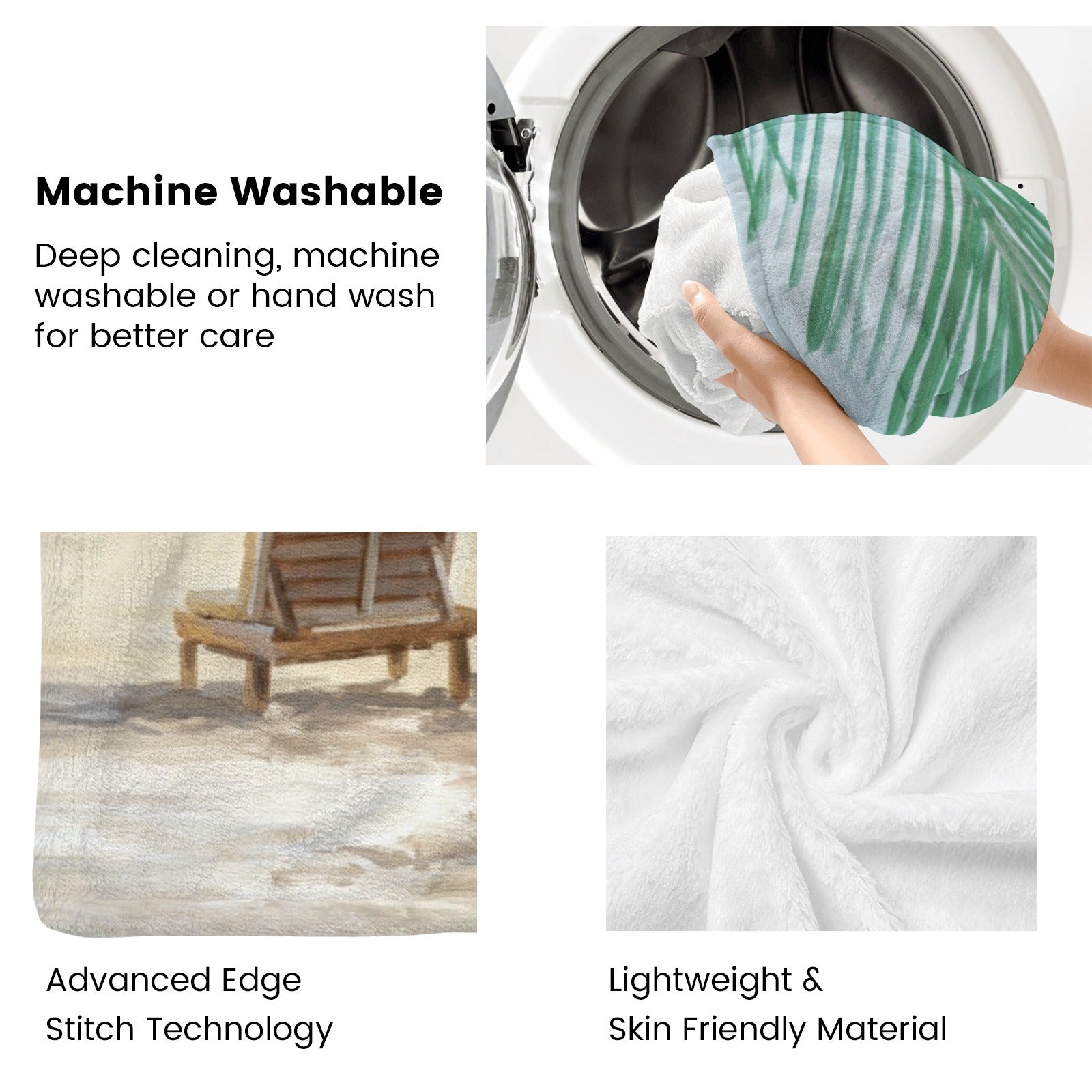 Summer Beach Flannel Blanket: Machine Washable, Lightweight, Skin-Friendly, and features Advanced Edge Stitch Technology.