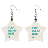Personalized wooden star drop earrings with 'YOUR DESIGN HERE' text, MyArtsyGift product