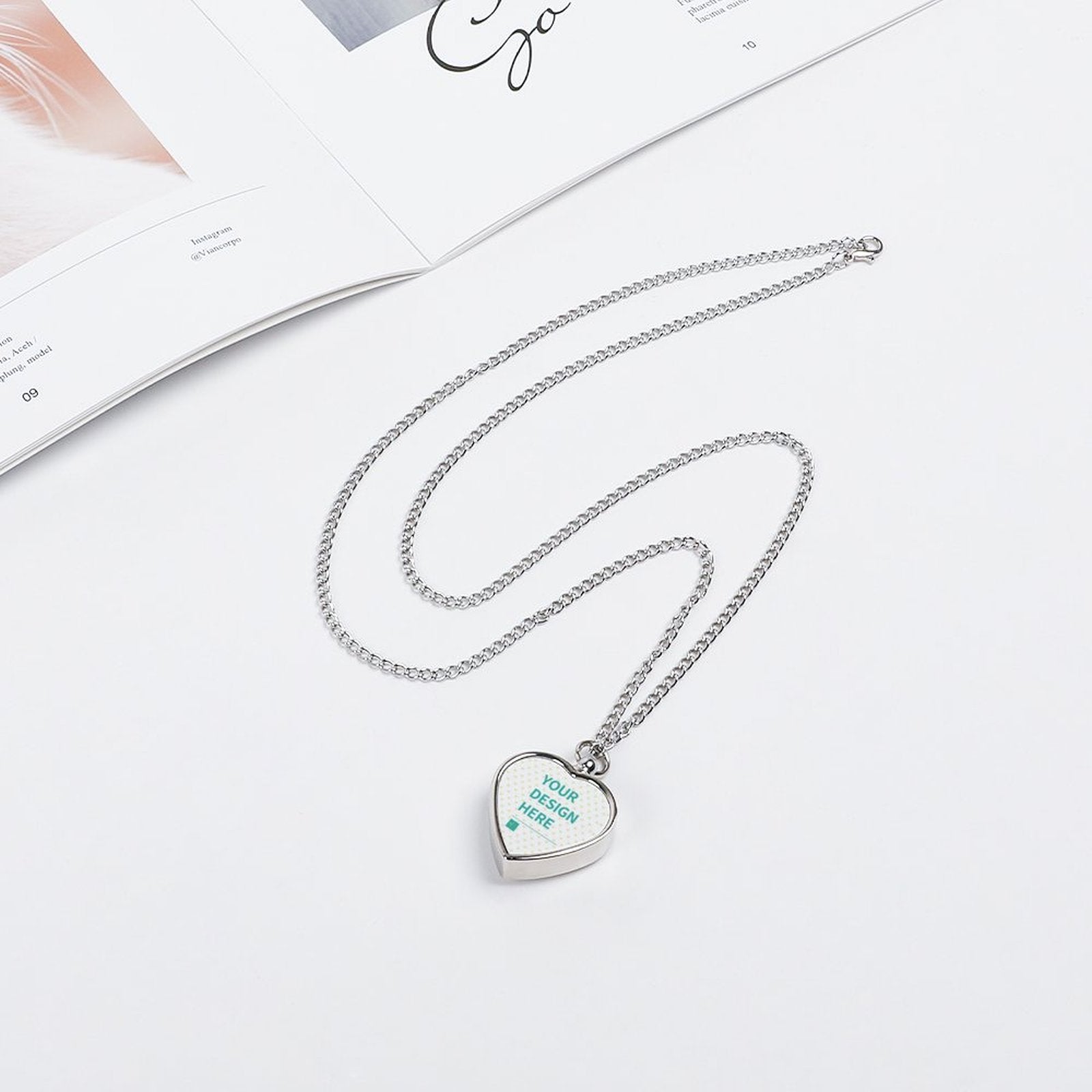 Custom dog pet memorial necklace with heart pendant and "YOUR DESIGN HERE" text, alloy chain, MyArtsyGift