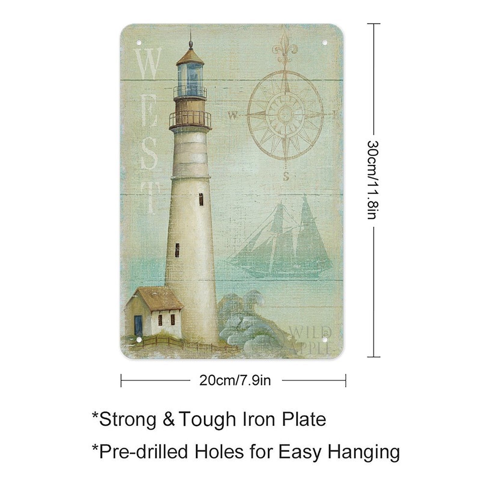 Personalized metal tin sign with lighthouse design, west coastal light, strong iron plate
