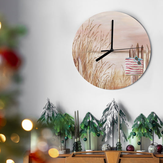 MDF wall clock with beach scene, perfect for living room, kitchen, or office decor