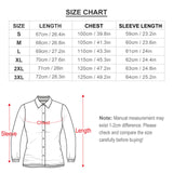 Women's V-neck top shirt size chart with chest, sleeve, and length measurements (S-3XL).