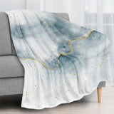 Blue abstract flow blanket with gold accents, soft, cozy, and made in USA
