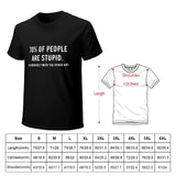 Men's black crew neck t-shirt with humorous graphic and size chart