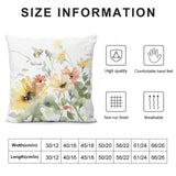Floral pillow cover with watercolor art, soft plush material, and various size options for sofa and living room.