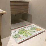 Farm Fresh entrance door mat with radishes, snap peas, and carrots, for indoor or outdoor use, rubber floor mat