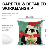 Christmas penguin pillow cover, 18x18 inch cotton linen, premium home decor