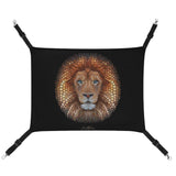 Pet hammock with a mosaic lion face, adjustable straps and hooks