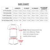 Boys' rash guard set size chart. Includes length, bust, waist, and outseam measurements for different sizes.