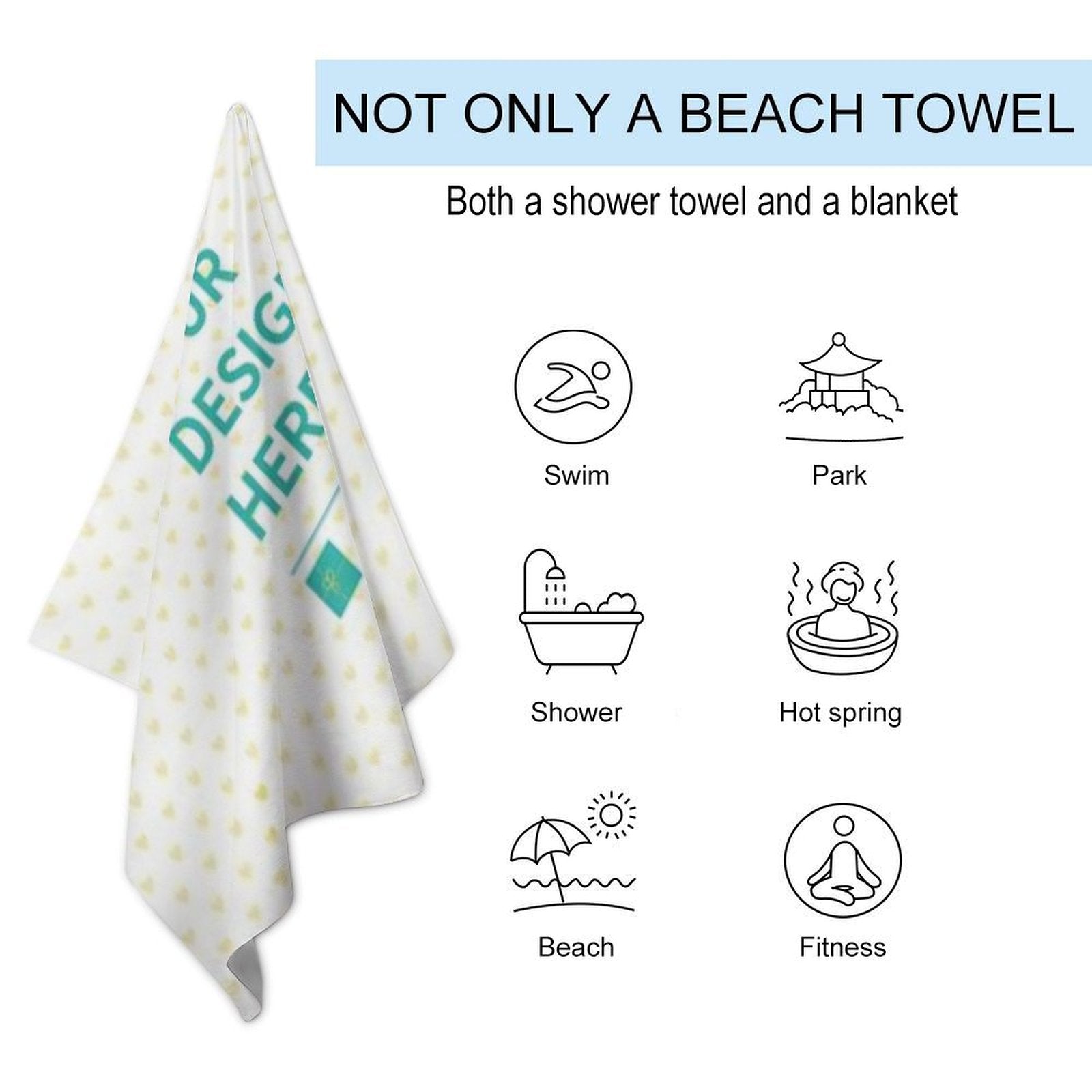 Personalized beach towel, suitable for beach, shower and travel use, quick-drying and absorbent