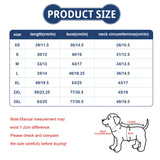 Dog shirt vest size chart with measurements for length, bust, and neck circumference, perfect for custom pet t-shirts