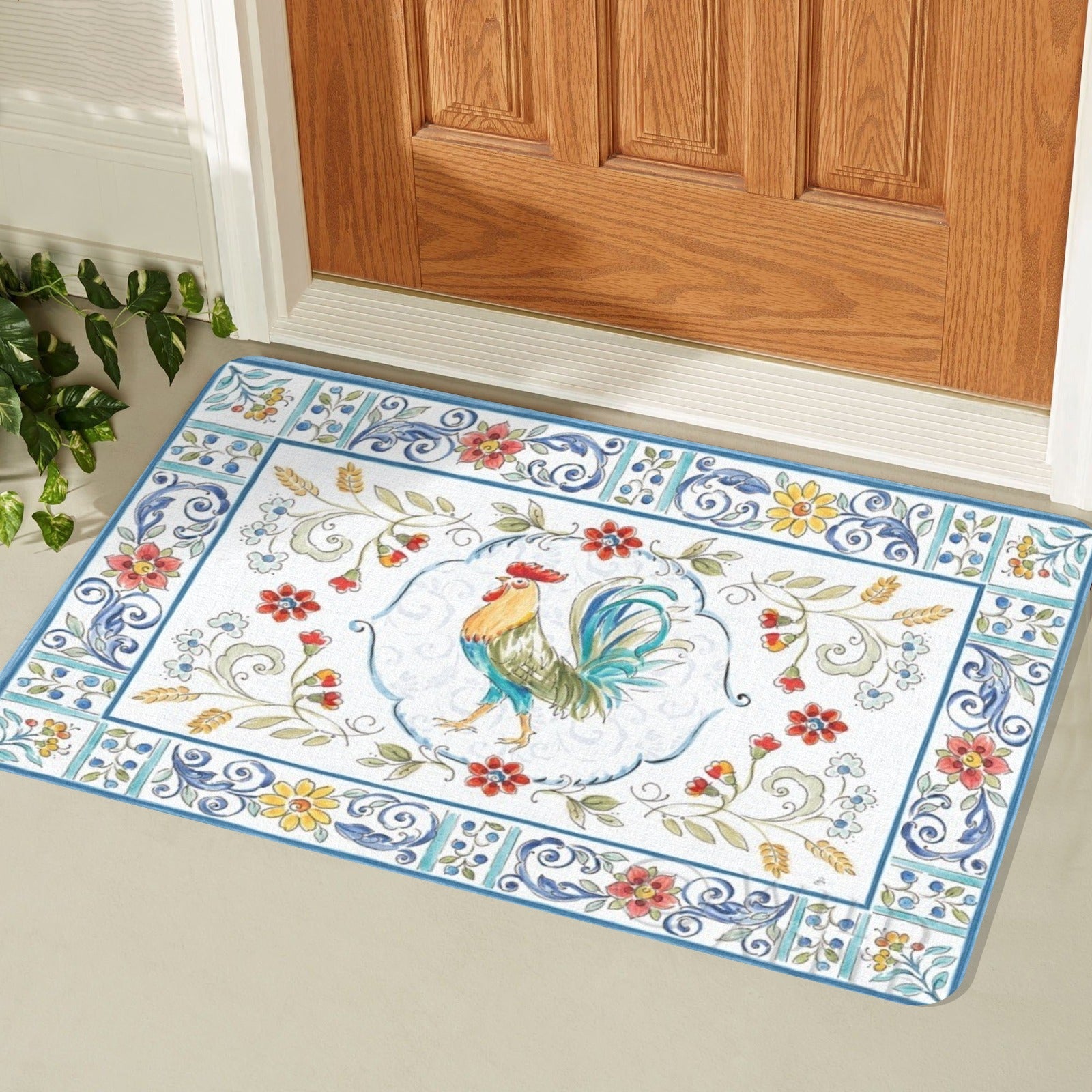 Rooster design door mat, indoor/outdoor use, decorative rubber floor mat
