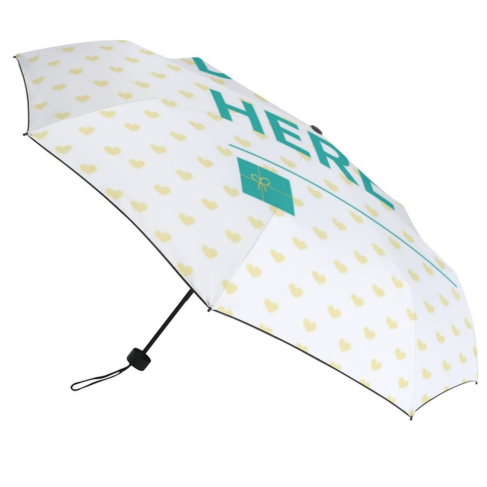 Custom 3 Fold Umbrella with yellow heart pattern and "L HERL" text, personalized gift idea