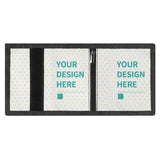 Personalized trifold wallet featuring your design, with zipper and velcro closure, perfect gift.