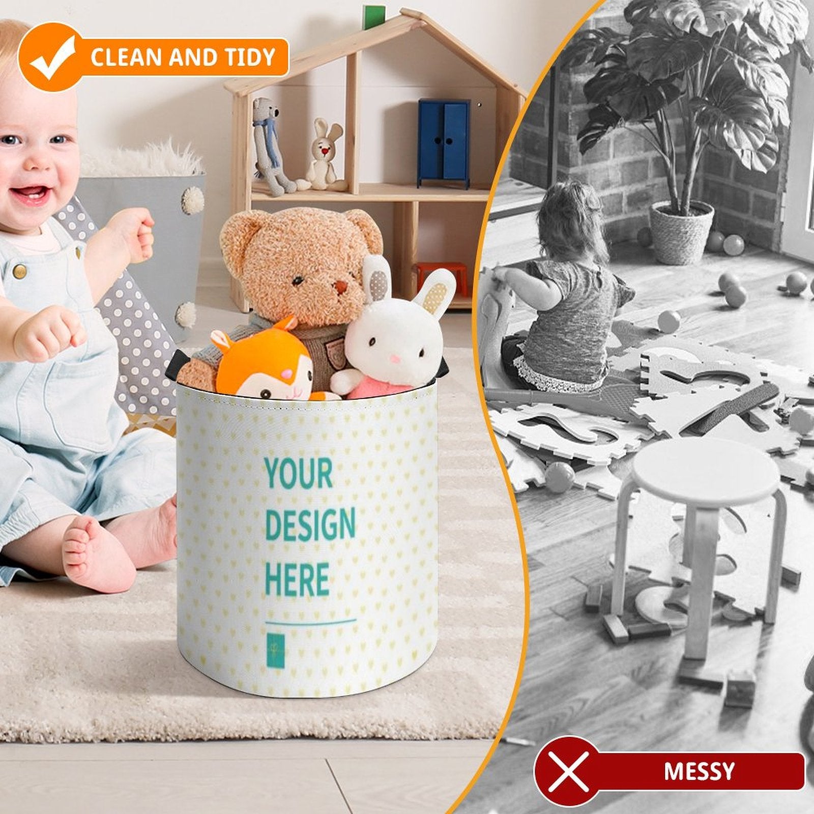 Customizable toy storage organizer, perfect for kids. Promotes tidy spaces, made with polyester fabric.