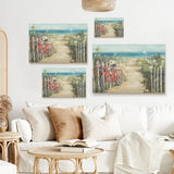Summer Ride canvas print featuring red bicycle on beach path, perfect wall decor for living room