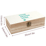 Custom wooden storage box with personalized design, ideal for home decor or gifting, with dimensions labeled.