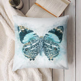 Butterfly plush pillow cover, soft fluffy decorative pillow for sofa, living room. Watercolor design, home decor.