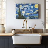 Starry Night canvas print wall art by Van Gogh, blue and yellow starry sky decor, home decor