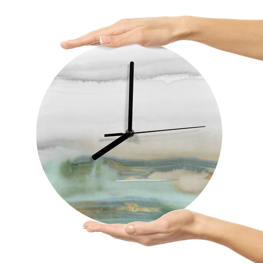 Modern MDF wall clock with abstract design in hands. Perfect for living room, kitchen, or office decor.