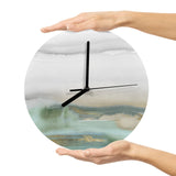 Modern MDF wall clock with abstract design in hands. Perfect for living room, kitchen, or office decor.