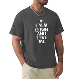 Men's black cotton t-shirt with 'Calm Down and Love Me' print. Crew neck tee. MyArtsyGift