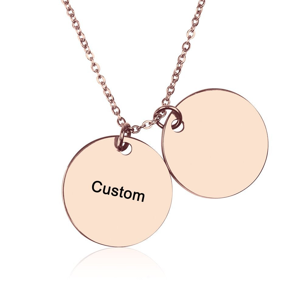 Customized double disc charm necklace for men and women, made of titanium steel