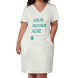 Customizable white summer dress with pockets, heart pattern, and 'Your Design Here' text - MyArtsyGift
