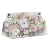 Floral PU tissue box cover, rectangular facial tissue holder for home or office, stylish design.