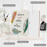 Square wooden wall clock with feather design and quote "Set Your Restless Soul Free", home decor gift.
