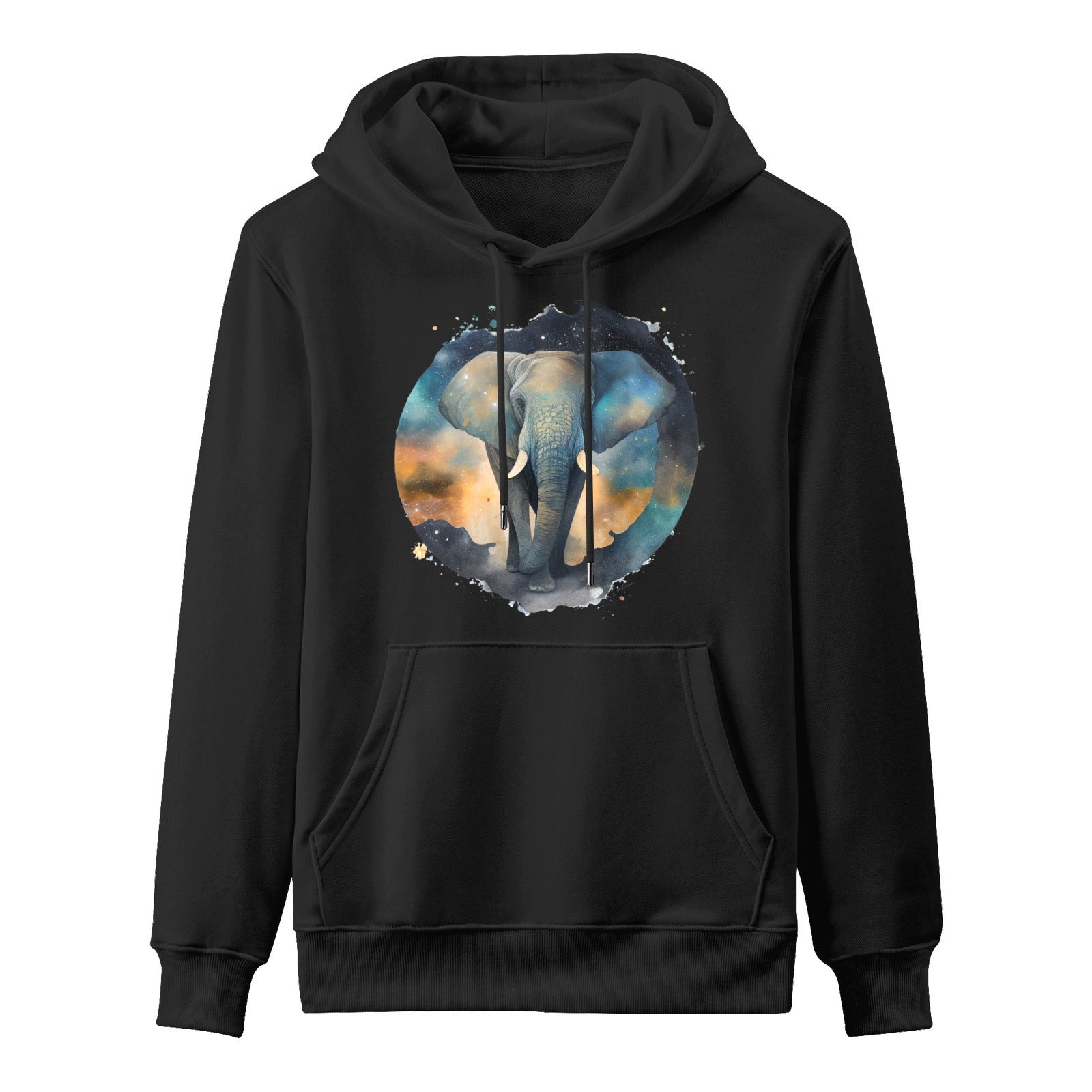 Elephant Astro Cruise Gildan Men's Hooded Sweatshirt - Black Cotton Hoodie with Elephant Design
