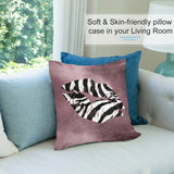 Dusty rose throw pillow cover with zebra lip design. Soft, skin-friendly material for sofa or living room decoration