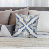 Blue and gray mosaic pattern plush pillow cover, soft and fluffy, perfect for sofa and couch, decorative element.