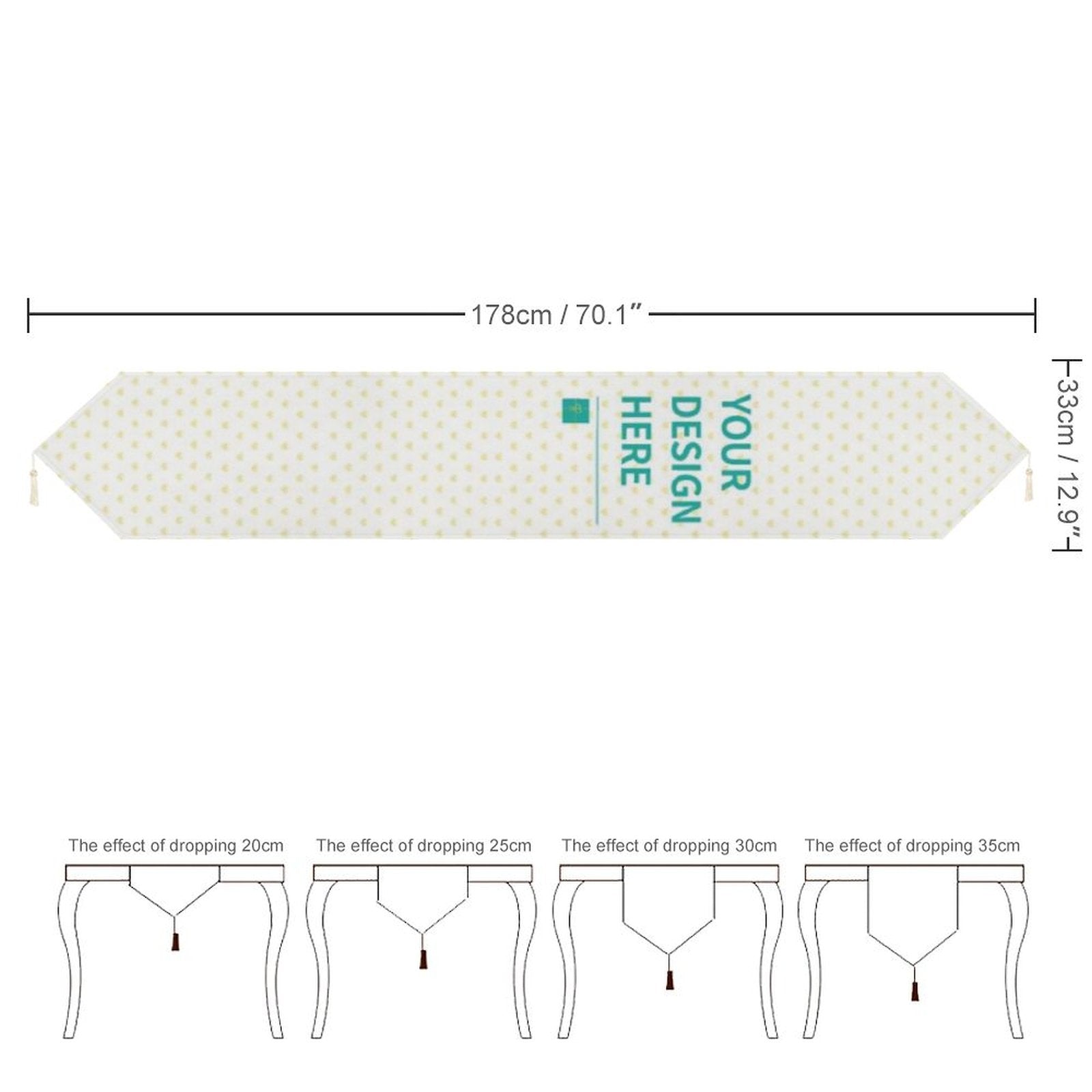 Personalized table runner for party, wedding, birthday with customizable design, made of short plush, dimension 178cm.