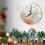 Coral ocean MDF wall clock for kitchen and living room decor, round clock with sea elements.